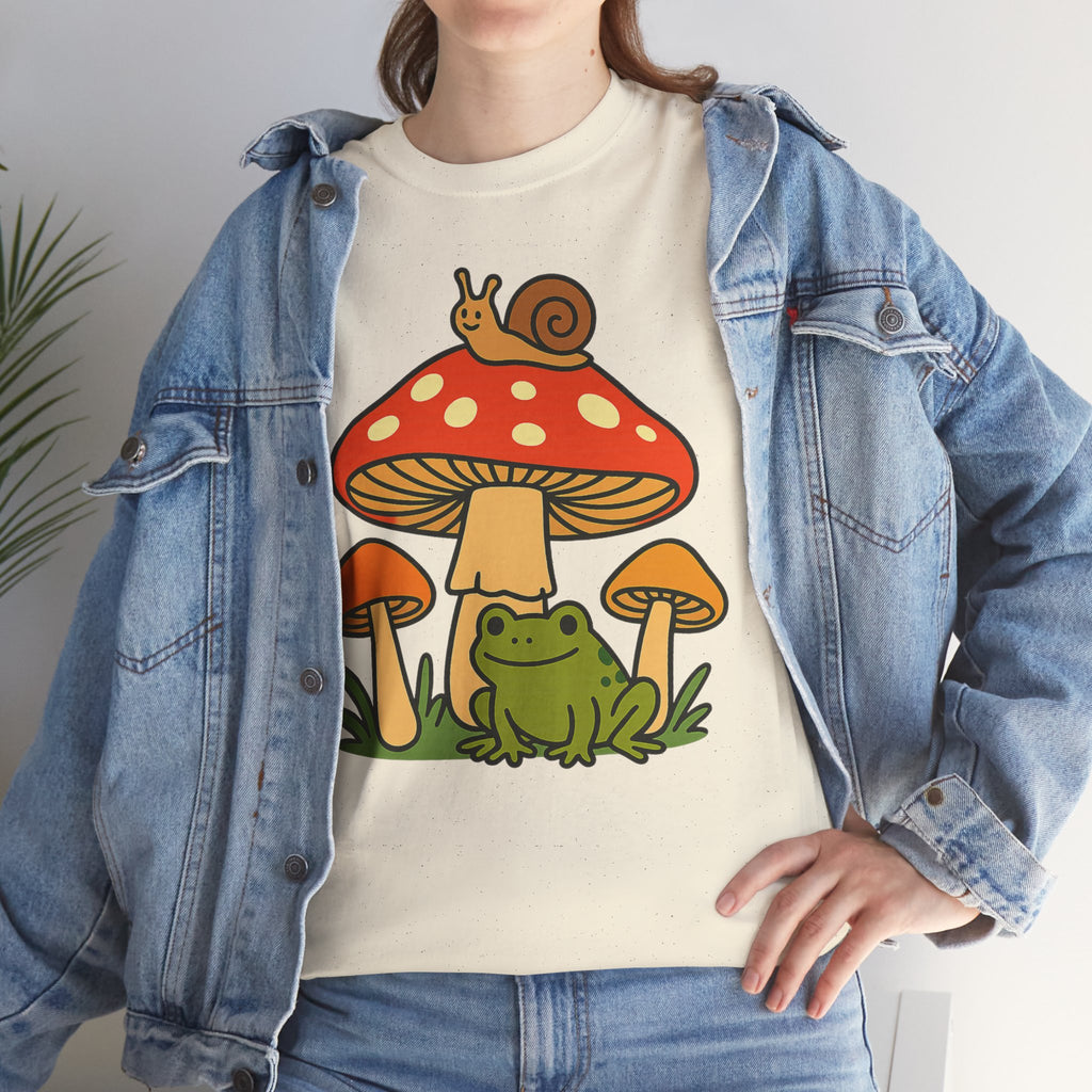 Frog & Mushroom Graphic Tee — Cute Snail Mushroom Garden T-Shirt
