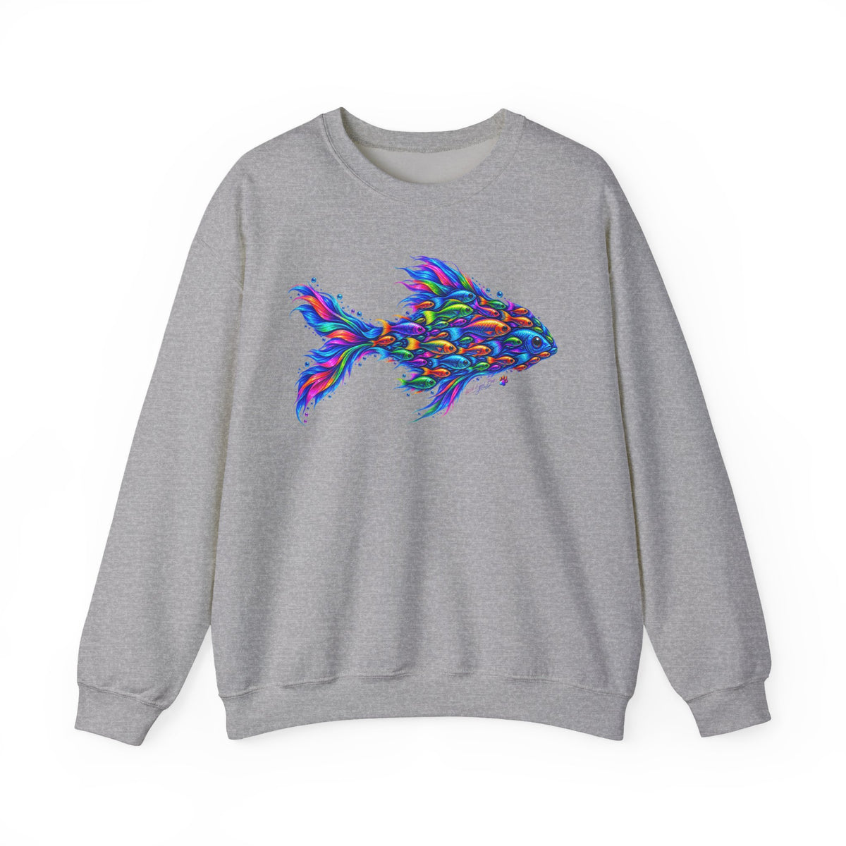 Colorful Fish Crewneck Sweatshirt — Vibrant Psychedelic Fish Graphic