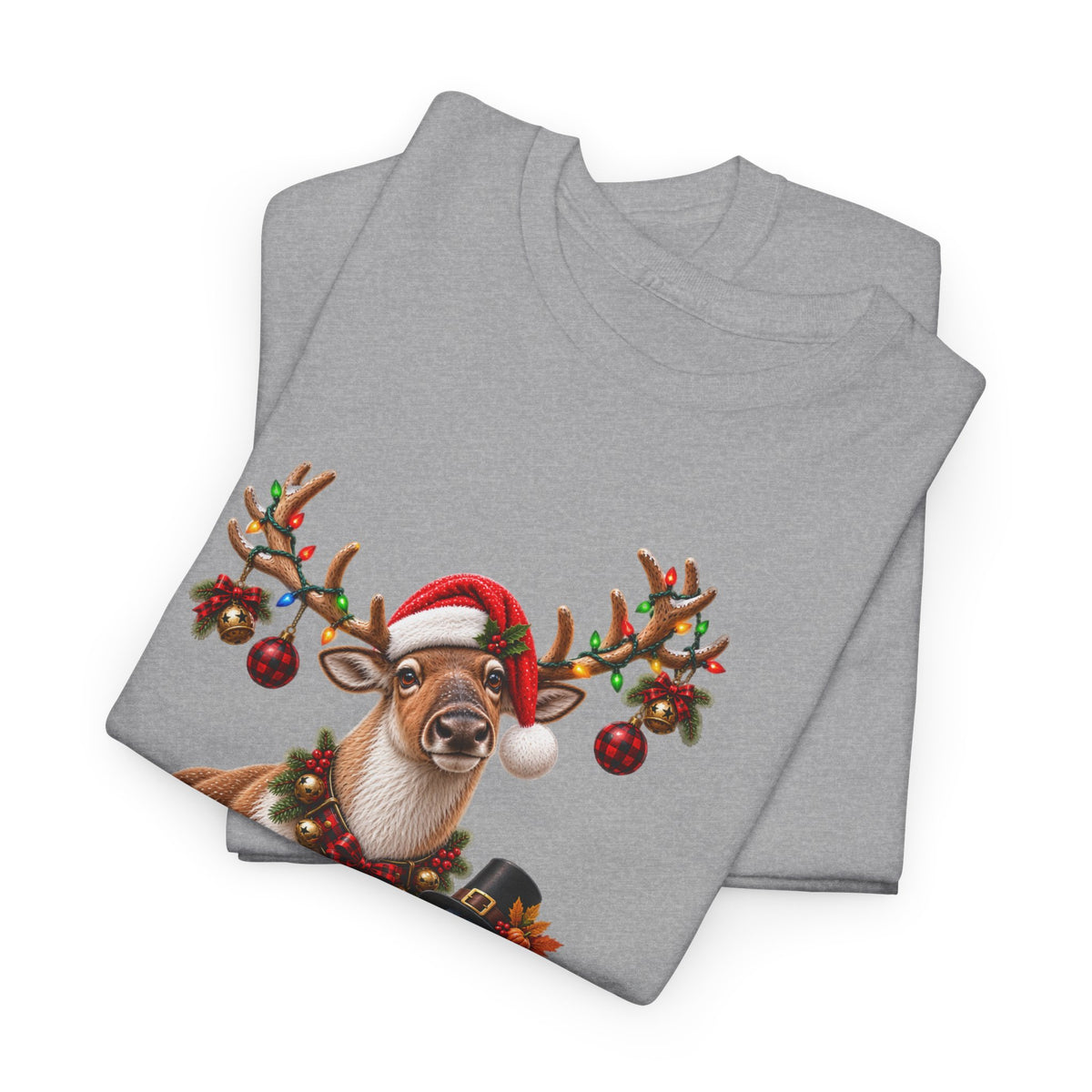 Holiday Mashup Tee — Reindeer with Turkey, Santa Hat & Jack-O’-Lantern