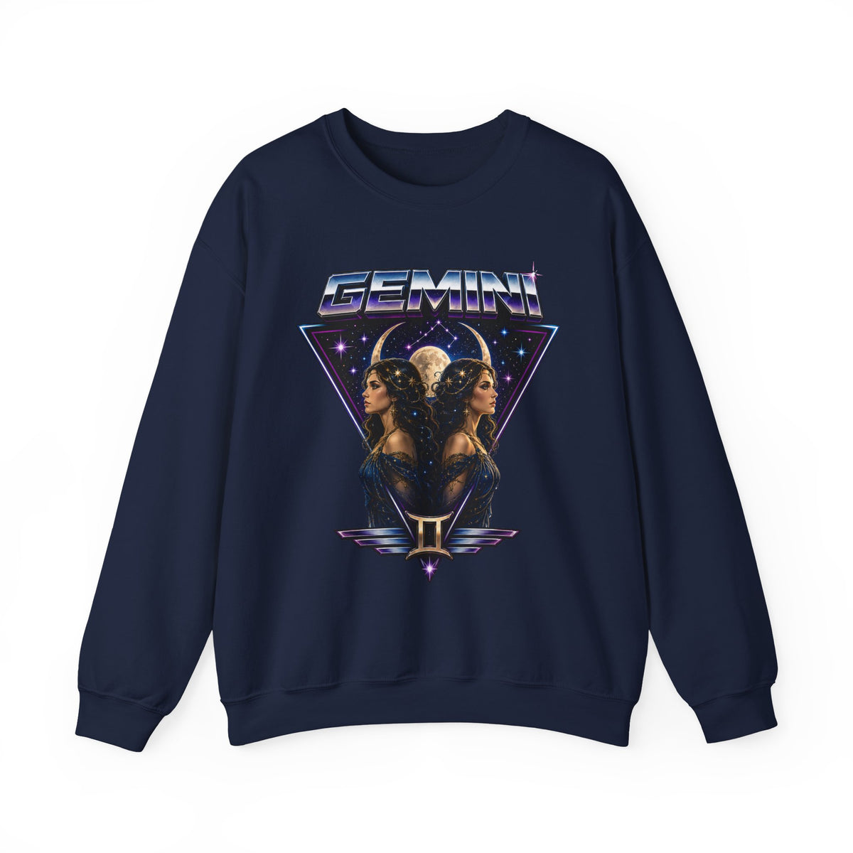 Gemini Zodiac Crewneck Sweatshirt — Retro Twin Astrology Graphic