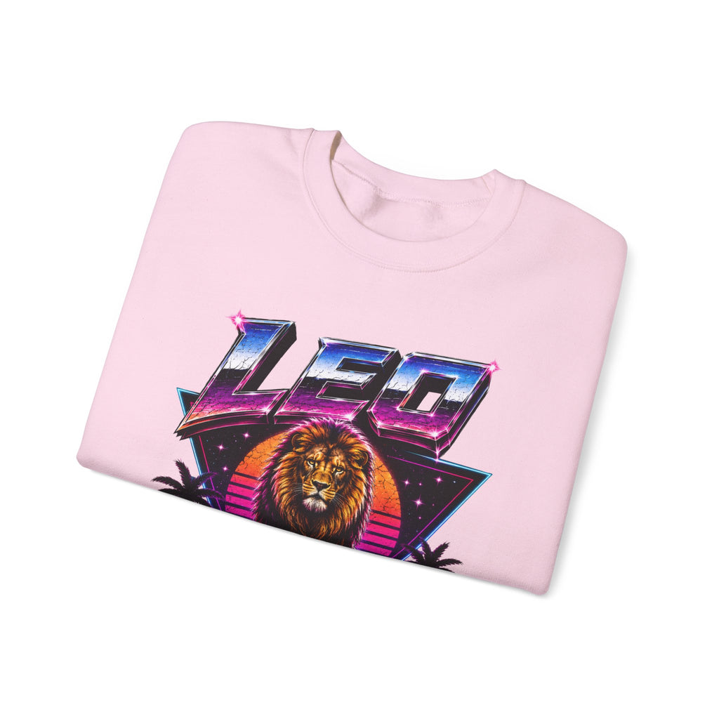 Leo Zodiac Crewneck Sweatshirt — Retro Neon Lion Astrology Design
