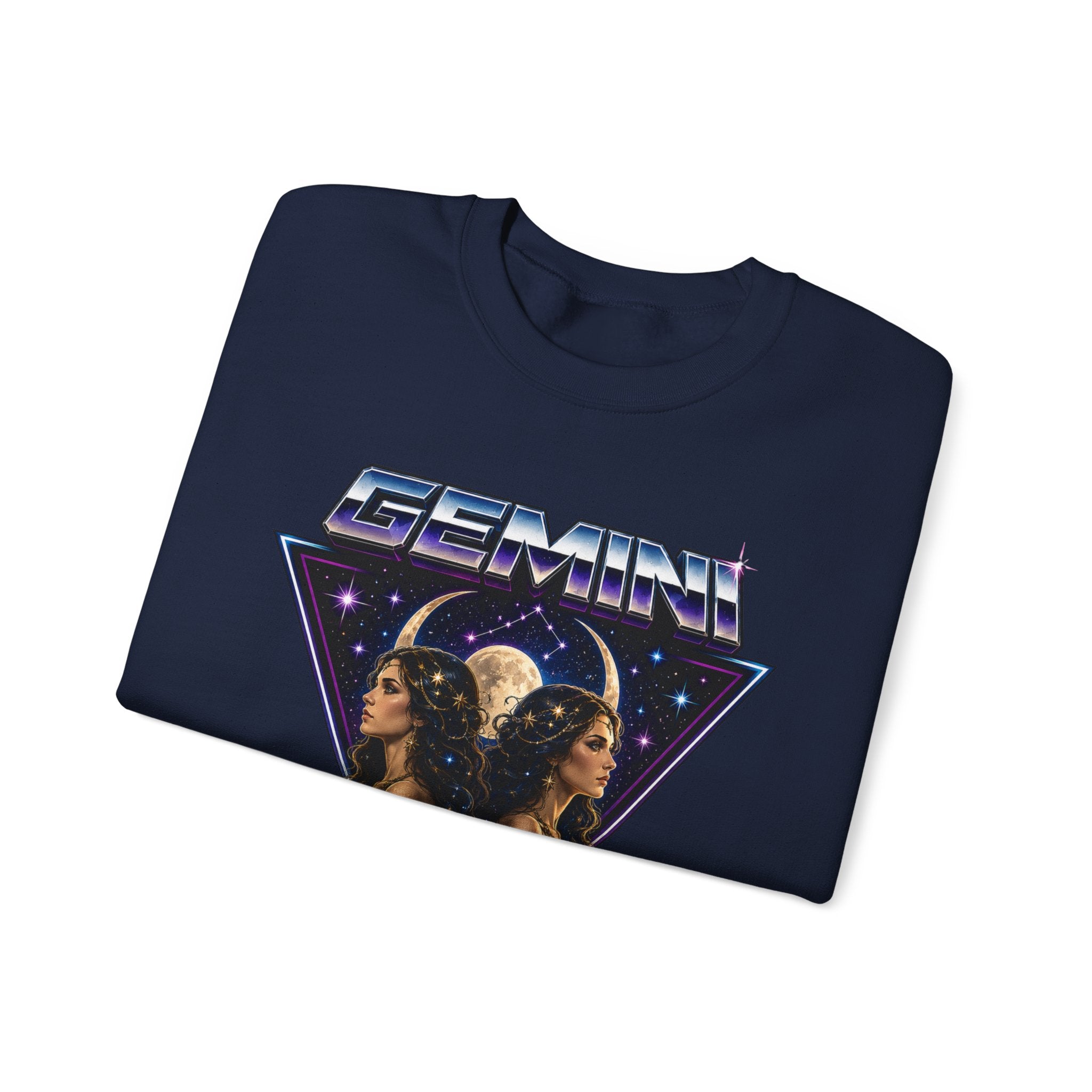 Gemini Zodiac Crewneck Sweatshirt — Retro Twin Astrology Graphic