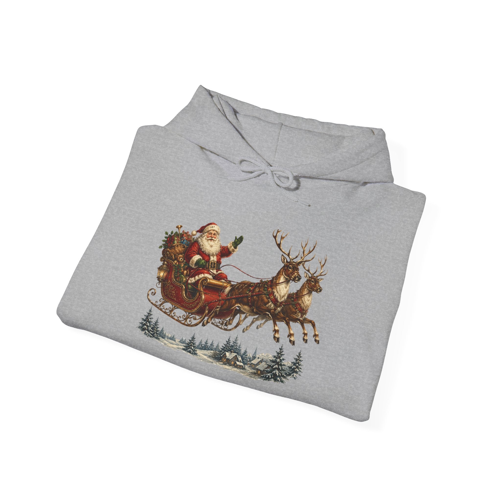 Christmas Santa Sleigh Hoodie - Vintage Santa & Reindeer Holiday Sweatshirt
