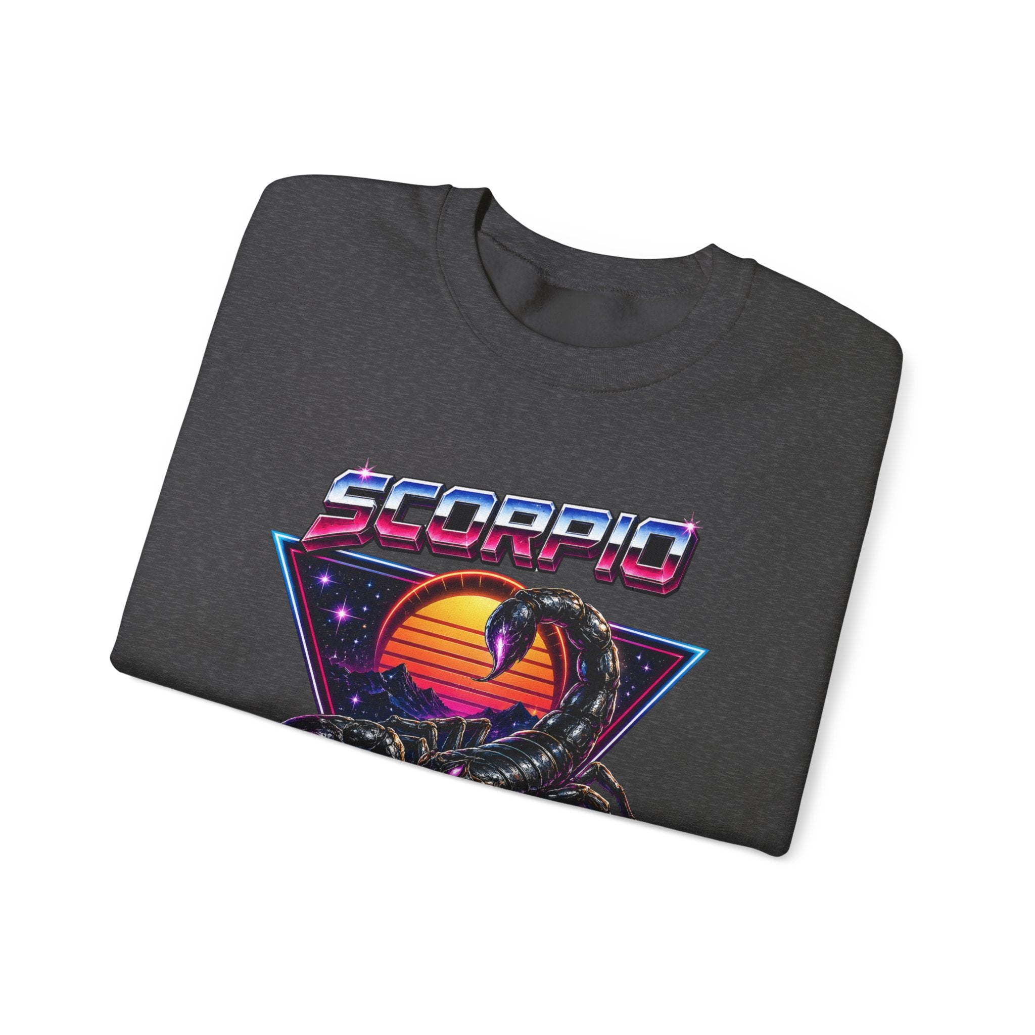 Scorpio Zodiac Crewneck Sweatshirt — Retro Sunset Scorpion Graphic