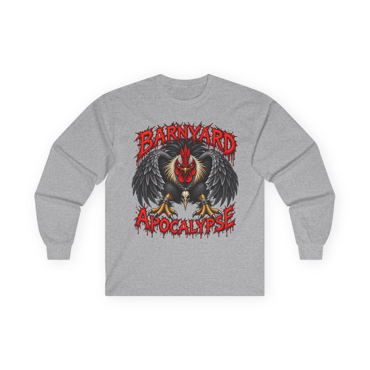 Barnyard Apocalypse Long Sleeve Tee — Rooster Graphic Shirt