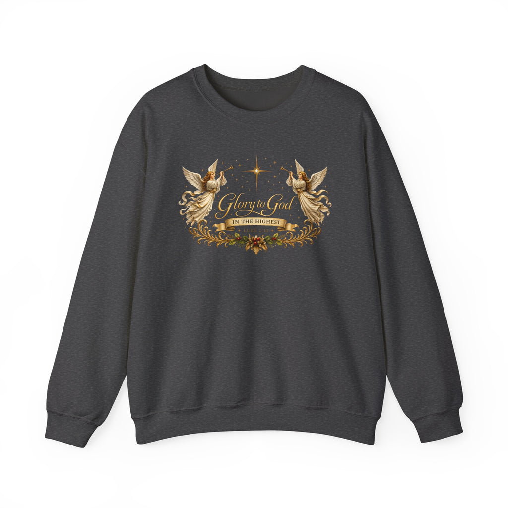 Glory to God Crewneck Sweatshirt — Angel Wings & Star Christian Holiday Pullover