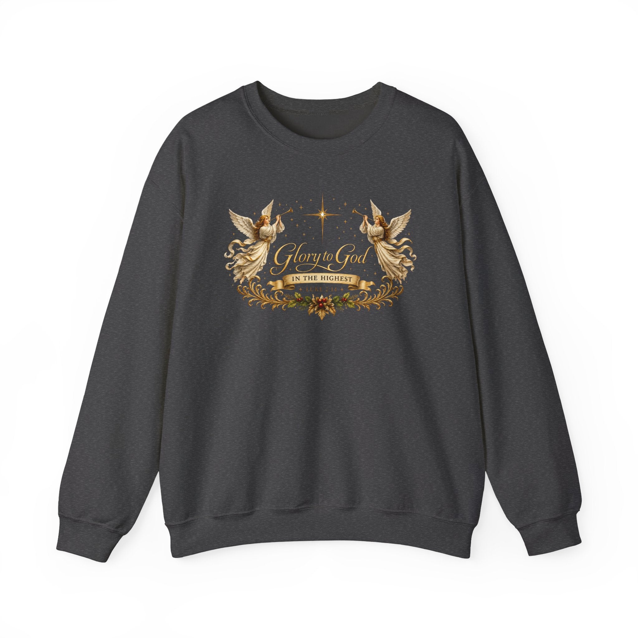 Glory to God Crewneck Sweatshirt — Angel Wings & Star Christian Holiday Pullover