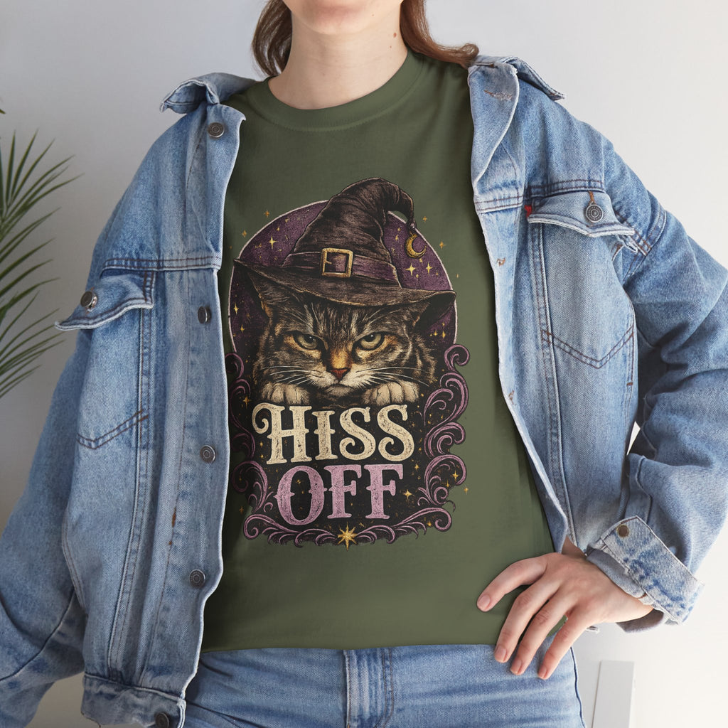Hiss Off Witch Cat Tee — Halloween Spooky Cat Graphic T-Shirt