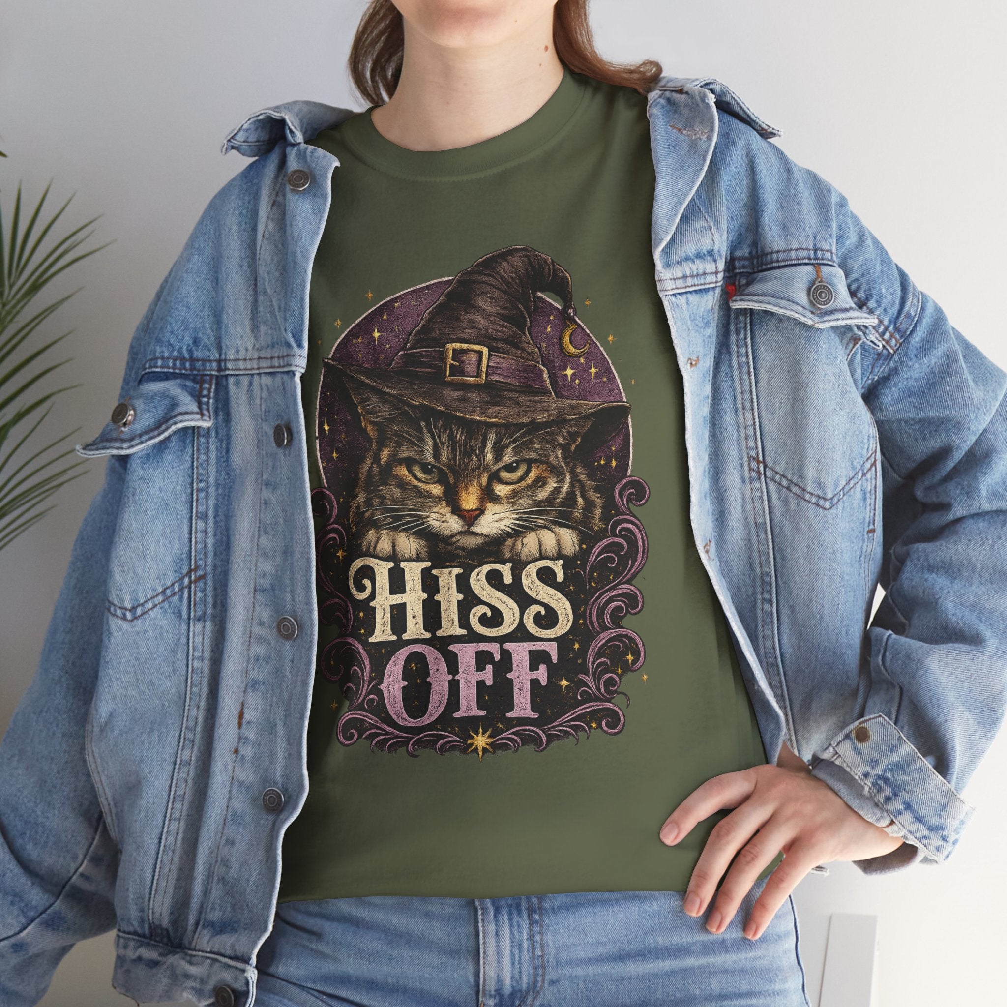 Hiss Off Witch Cat Tee — Halloween Spooky Cat Graphic T-Shirt