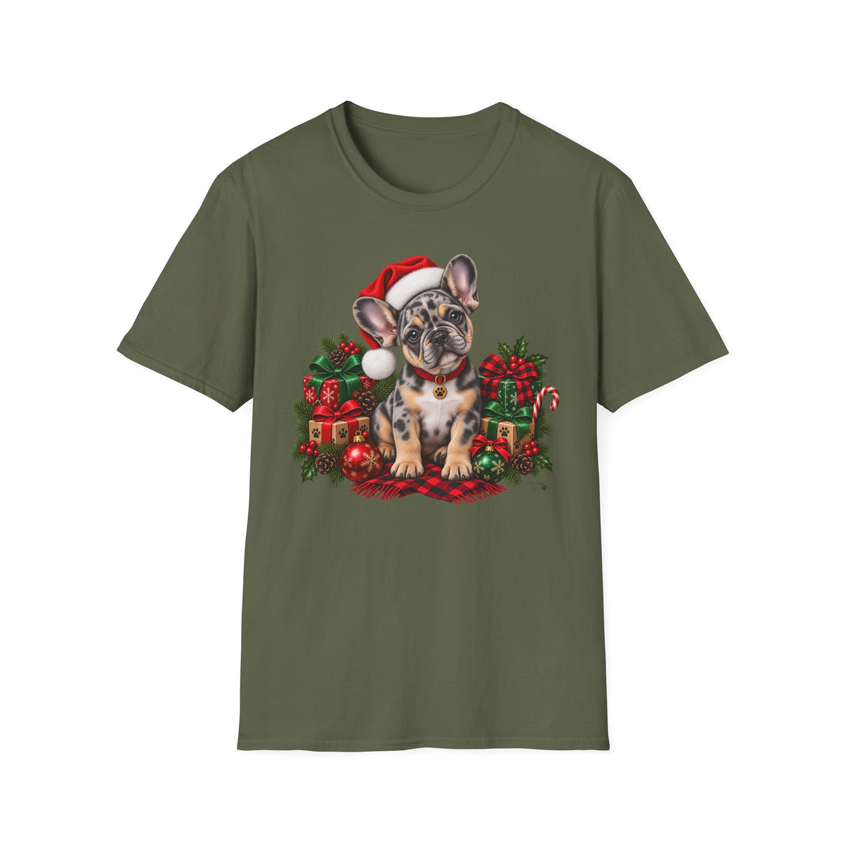 French Bulldog Christmas T-Shirt — Cute Santa Pup Holiday Tee