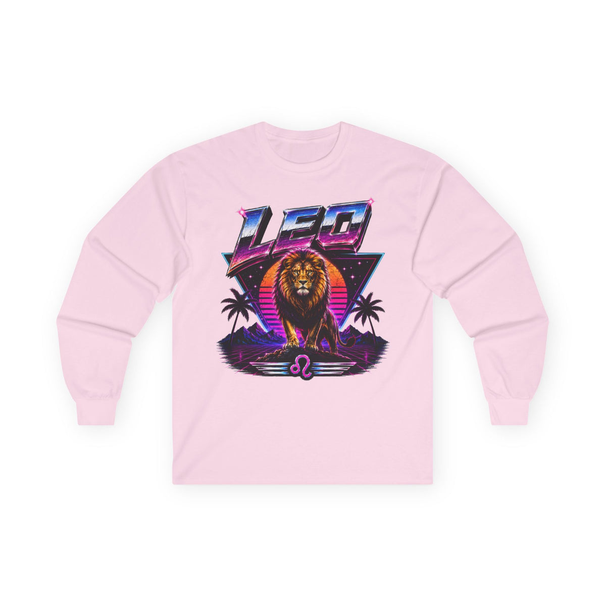 Leo Zodiac Lion Long Sleeve Tee — Retro Sunset Astrology Shirt