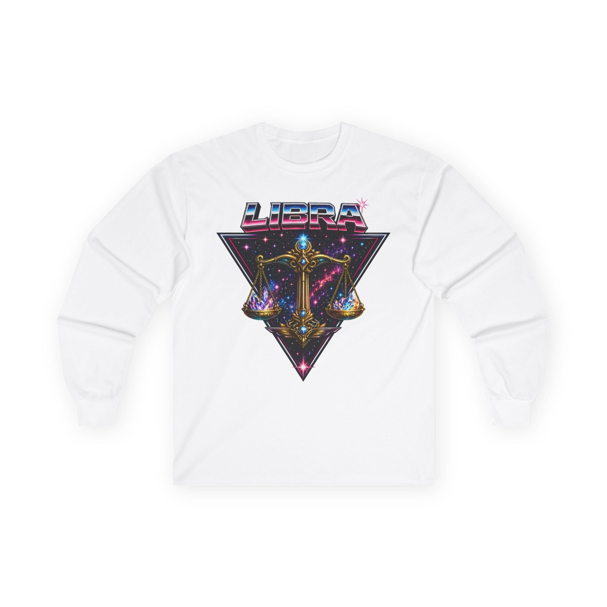 Libra Zodiac Scales Long Sleeve Tee — Retro Cosmic Astrology Shirt