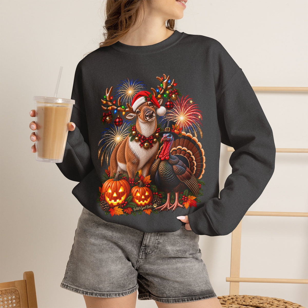 Four Holidays  One Shirt - Halloween Thanksgiving. Christmas and New year