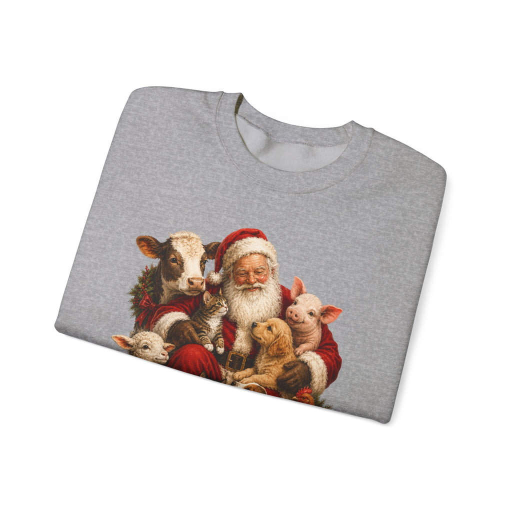 Santa with Farm Animals Sweatshirt — Vintage Christmas Crewneck