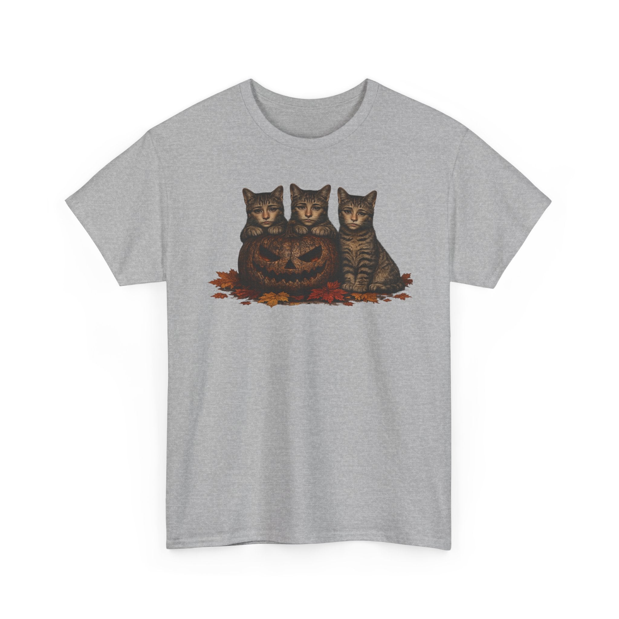 Halloween Cats T-Shirt — Trio of Kittens with Jack-O'-Lantern Fall Tee