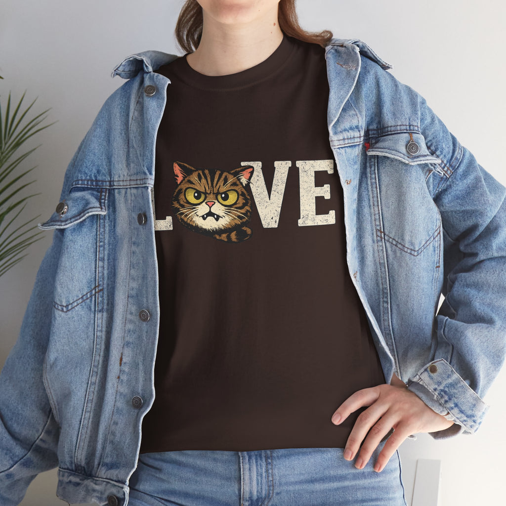 Cat Love T‑Shirt — Retro Tabby  Cat Face LOVE Graphic Tee for Cat Lovers