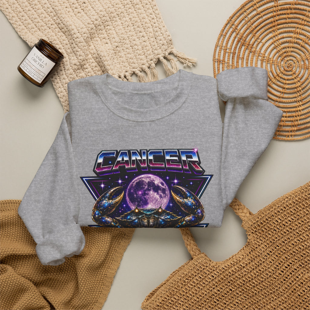 Cancer Zodiac Crewneck Sweatshirt — Retro Cosmic Crab Astrology Design