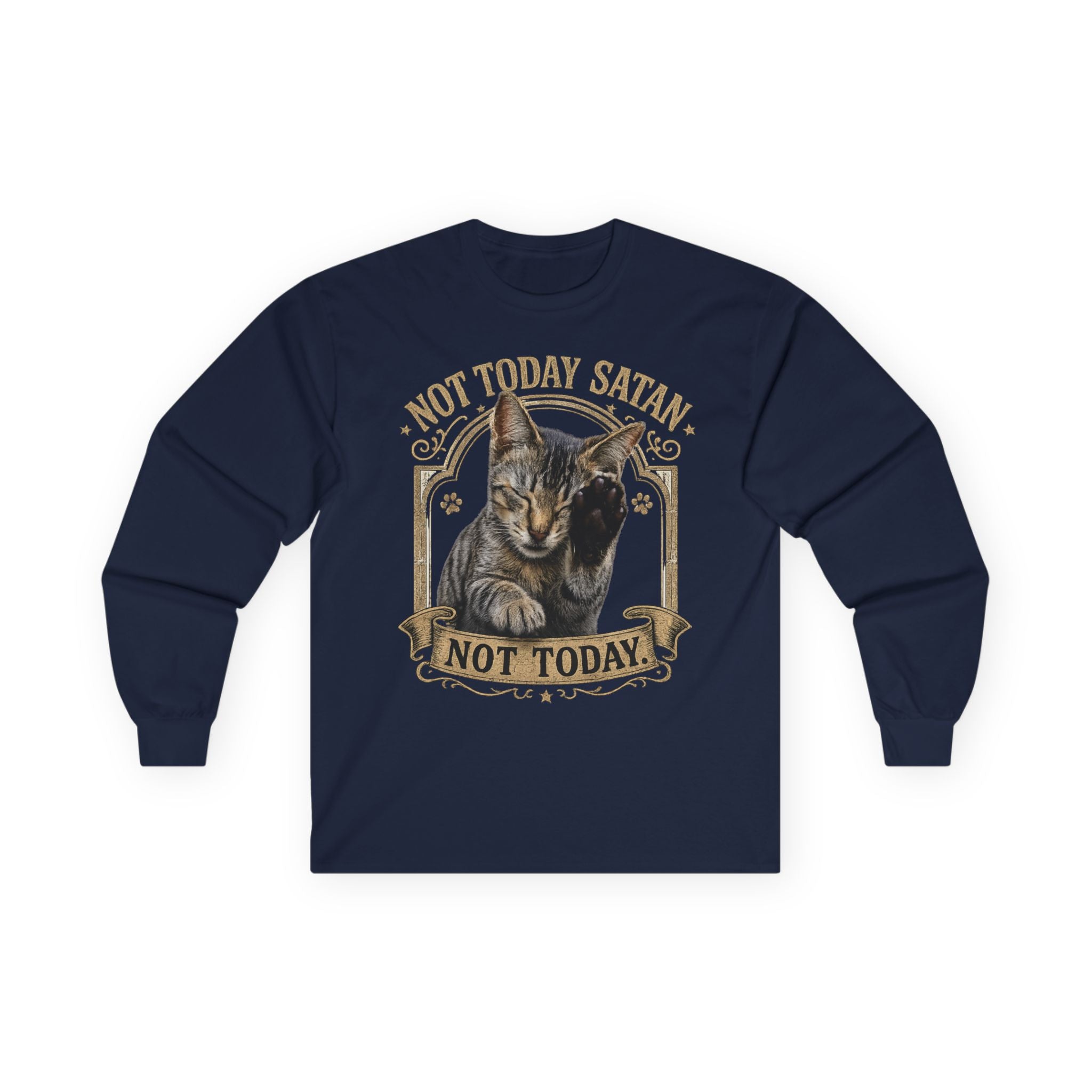 Not Today Satan Cat Long Sleeve Tee — Funny Gothic Cat Graphic Shirt