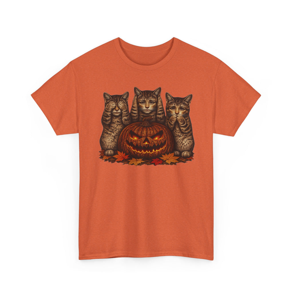 Halloween Cats T-Shirt — Trio of Kittens with Jack-O'-Lantern Fall Tee