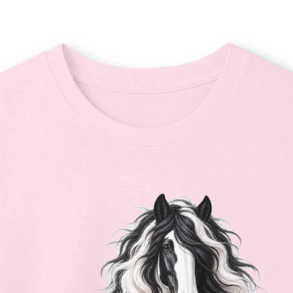 Gypsy Vanner Horse Long Sleeve Tee — Black & White Fluffy Horse Art