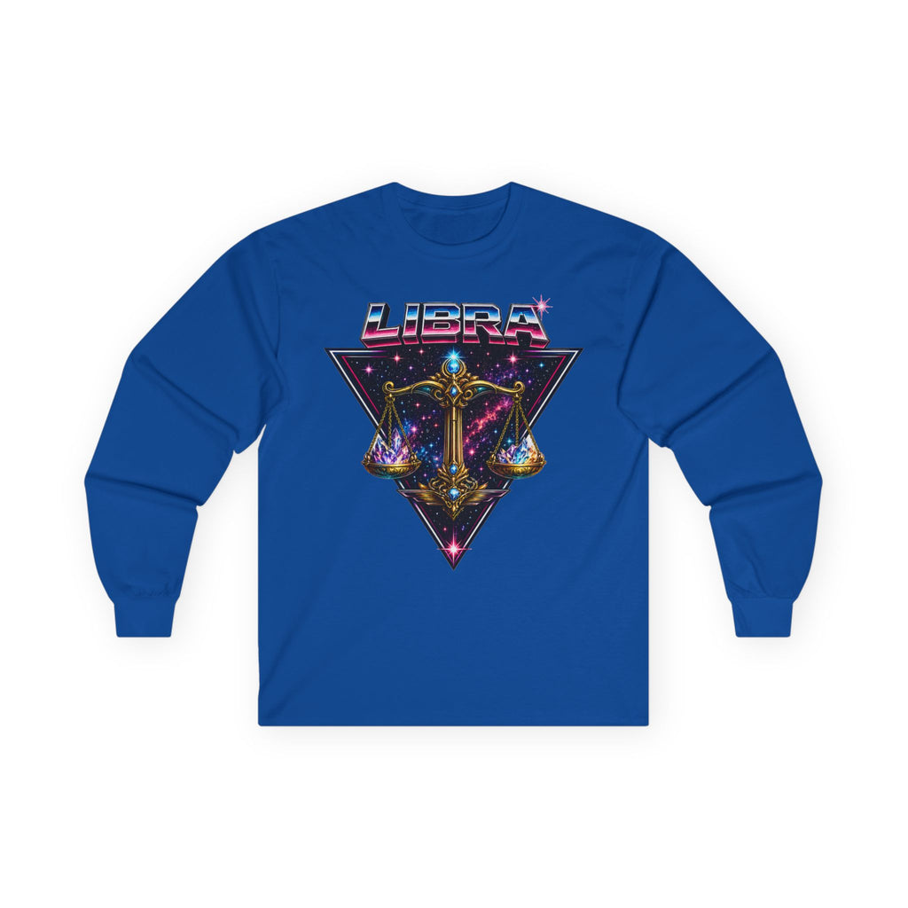 Libra Zodiac Scales Long Sleeve Tee — Retro Cosmic Astrology Shirt