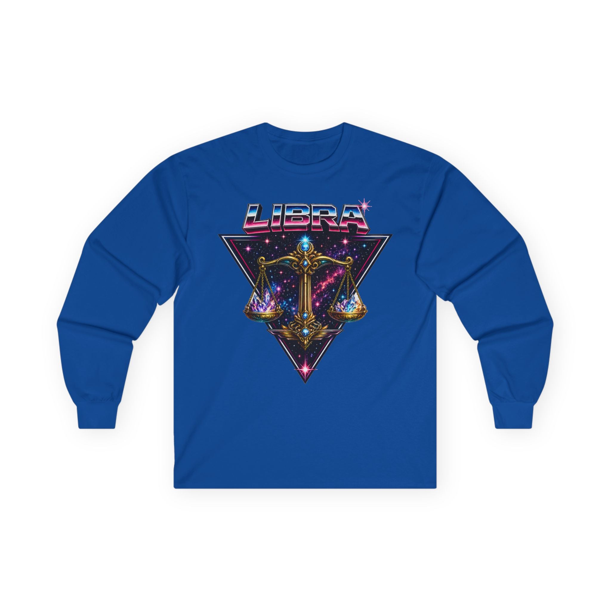 Libra Zodiac Scales Long Sleeve Tee — Retro Cosmic Astrology Shirt