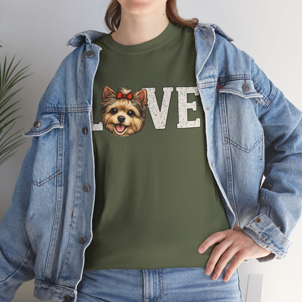Love  Yorkie T‑Shirt — Cute Yorkie Face 'LOVE' Graphic Tee for Dog Lovers