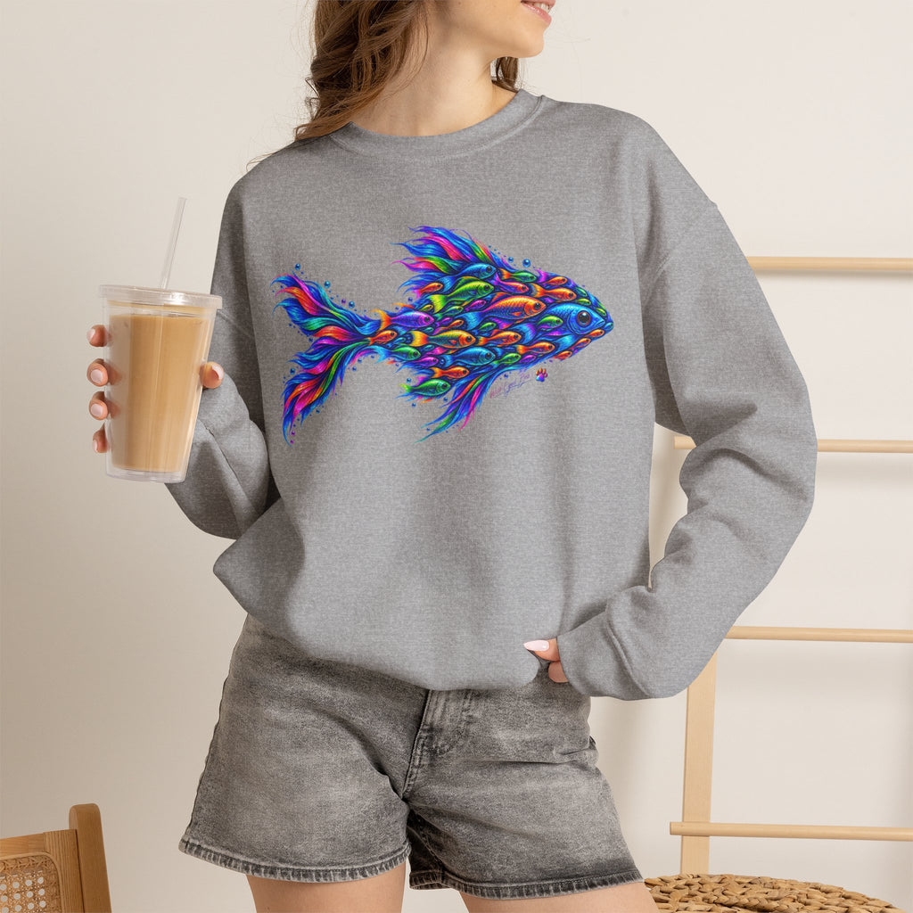 Colorful Fish Crewneck Sweatshirt — Vibrant Psychedelic Fish Graphic