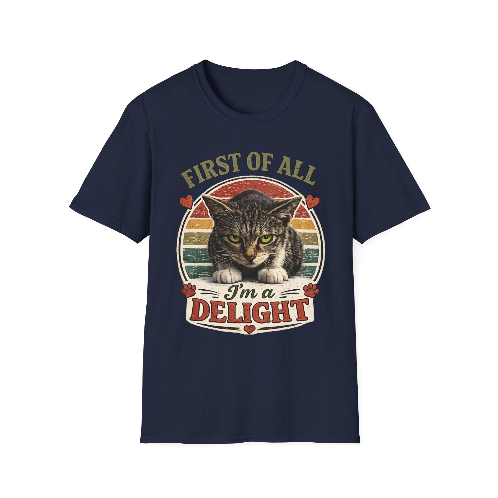 Cat T‑Shirt — “First of All I’m a Delight” Vintage Cat Graphic Tee