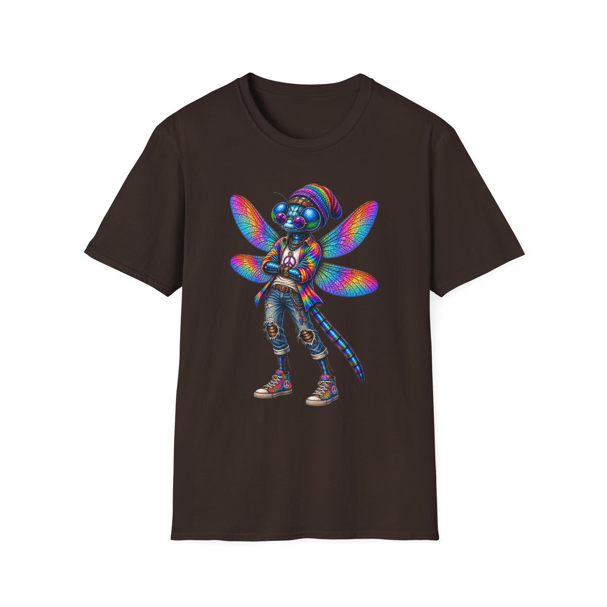 Psychedelic Dragonfly Graphic T-Shirt — Colorful Rasta-Inspired Bug Art Tee