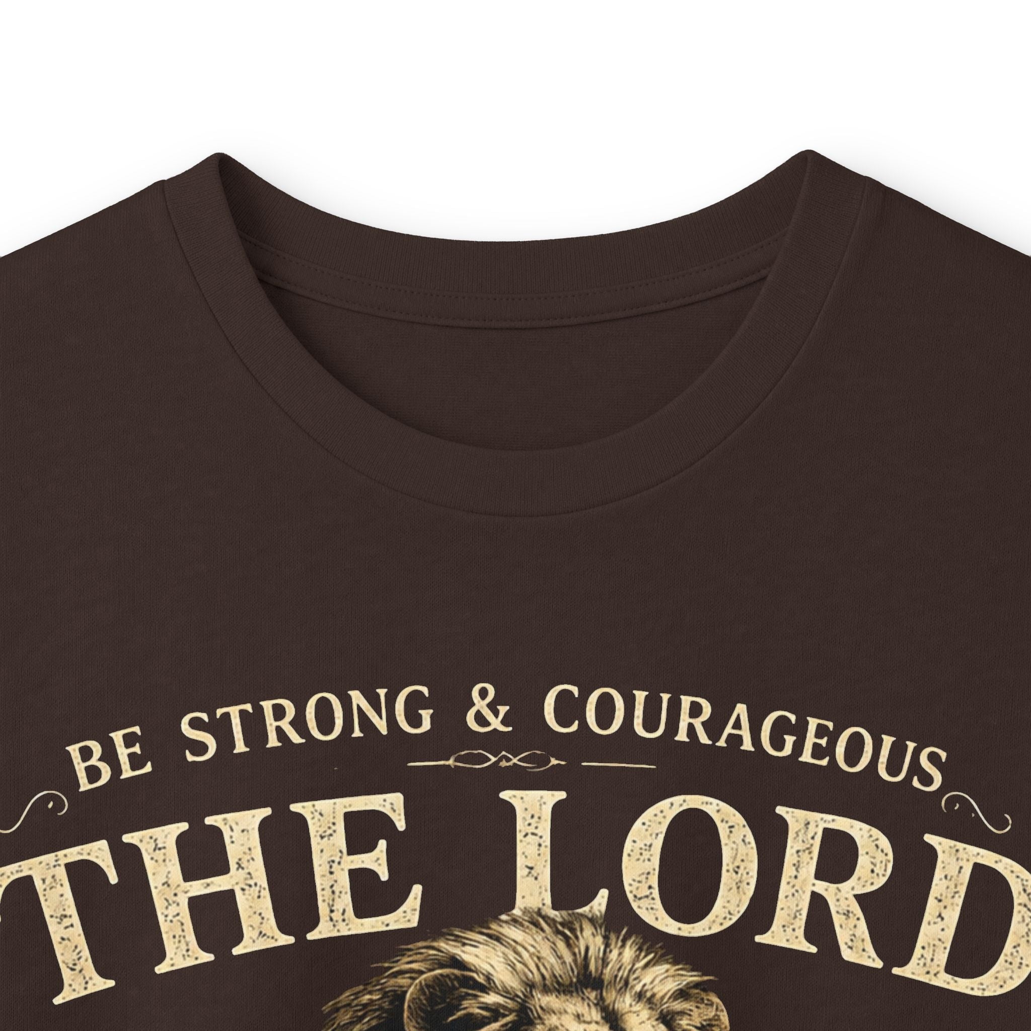 Christian Lion Long Sleeve Tee — “Be Strong & Courageous, The Lord Your God” Inspirational Shirt
