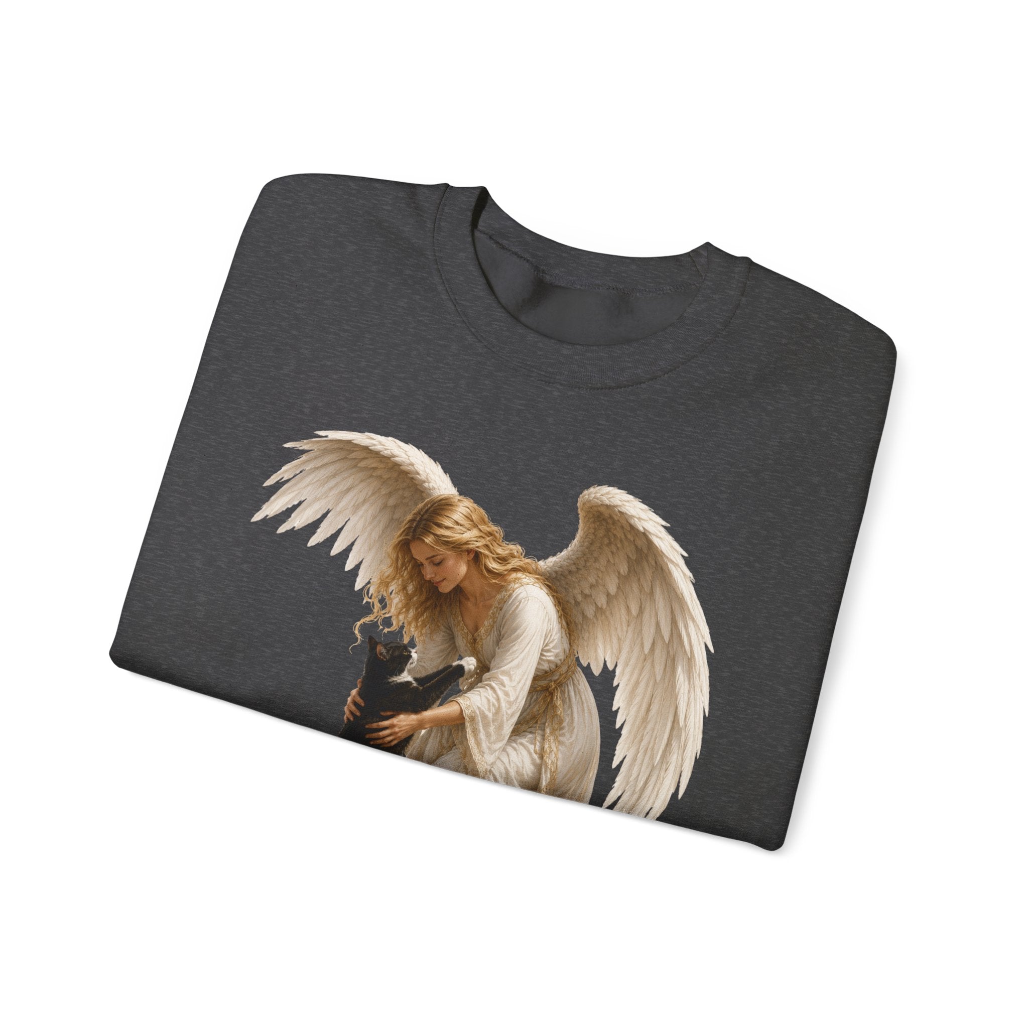 Angel Embrace cat Sweatshirt — Winged Guardian with Cat Graphic