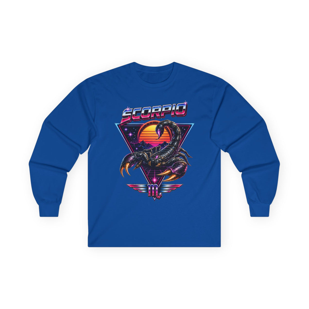 Scorpio Retro Sunset Long Sleeve Tee — Vintage 80s Scorpion Zodiac Shirt