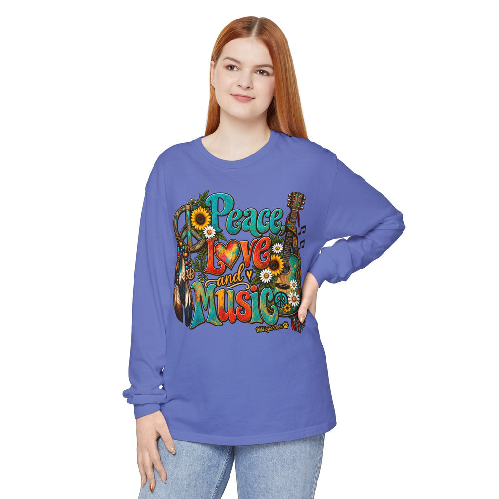Peace Love and Music Long Sleeve Boho Style Tee