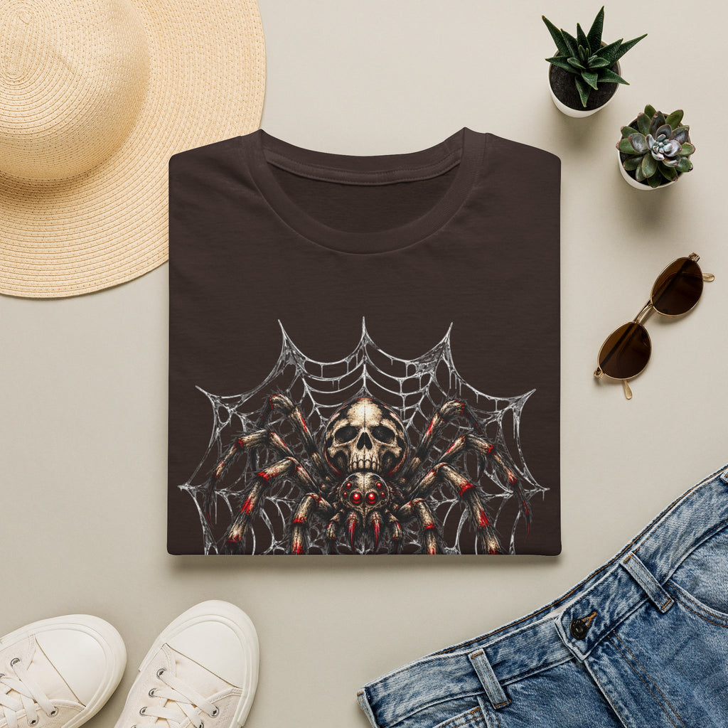 Skull Spider Web Graphic T-Shirt — Gothic Horror Halloween Tee