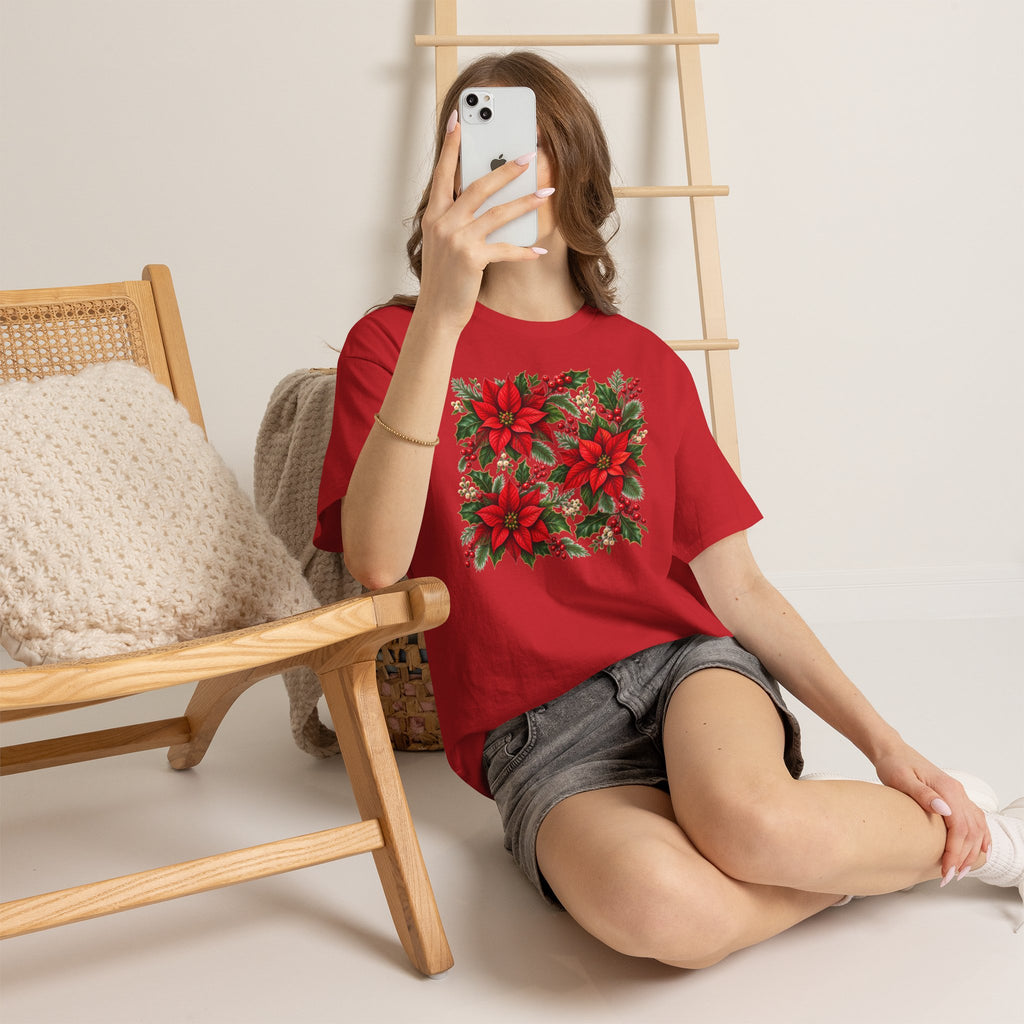 Poinsettia Square Floral Christmas Tee