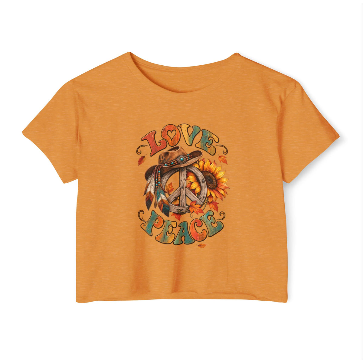 Love & Peace Crop Top — Retro Sunflower Hippie Festival Tee