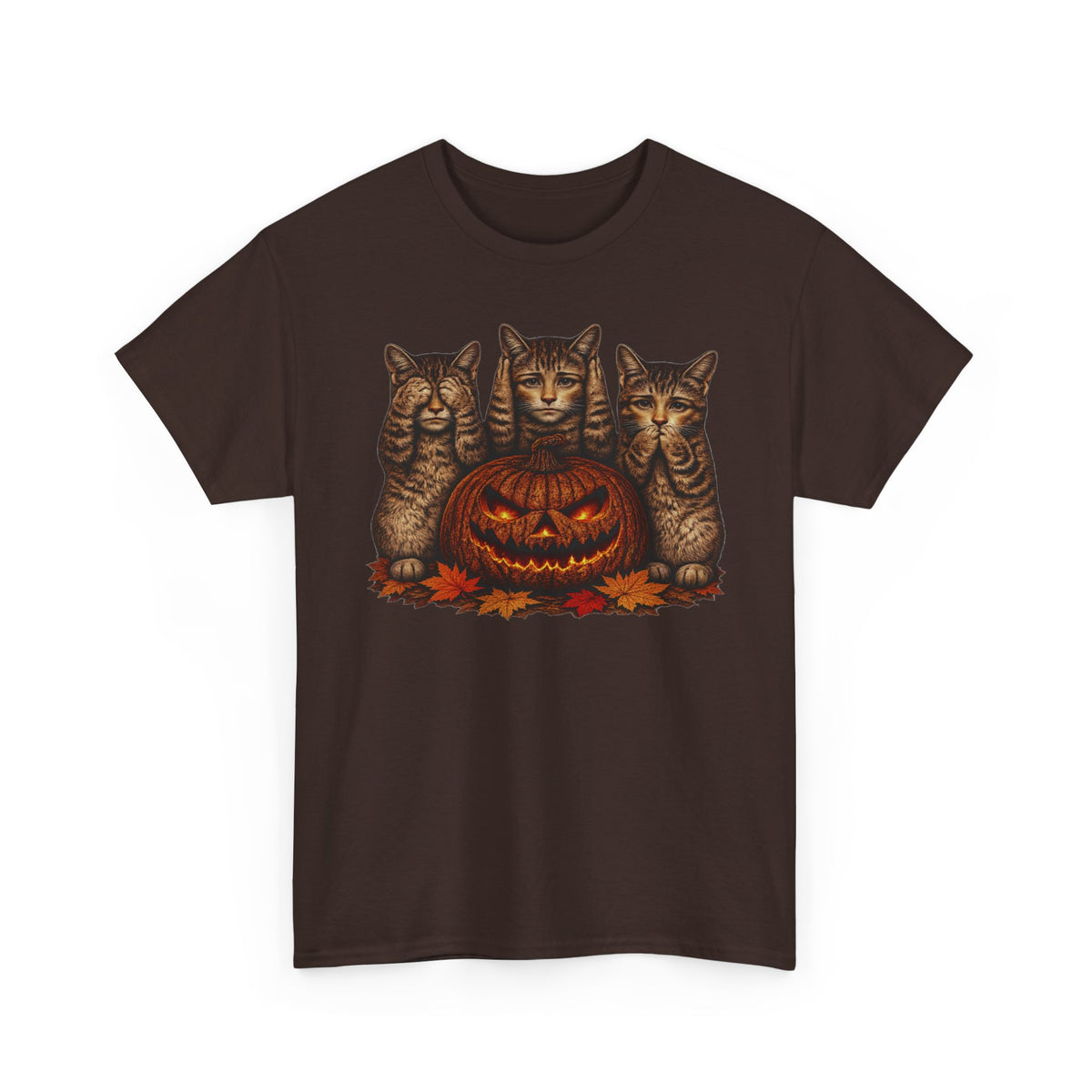 Halloween Cats T-Shirt — Trio of Kittens with Jack-O'-Lantern Fall Tee