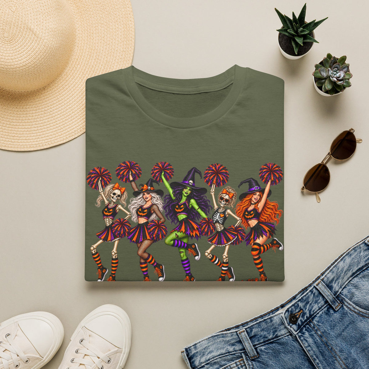 Halloween Cheerleader Witches T-Shirt — Dancing Witch Squad Pumpkin Spice Costume Tee