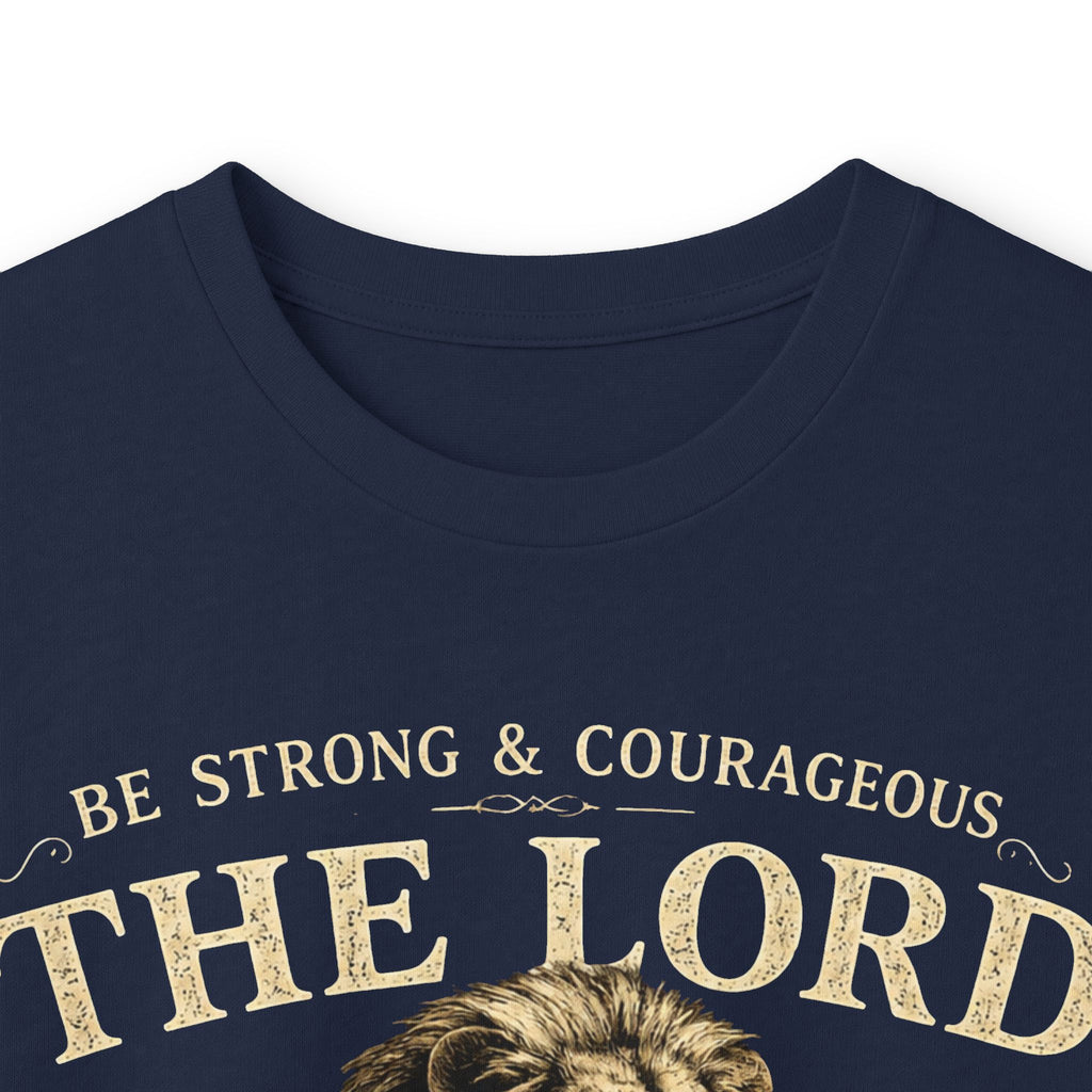 Christian Lion Long Sleeve Tee — “Be Strong & Courageous, The Lord Your God” Inspirational Shirt