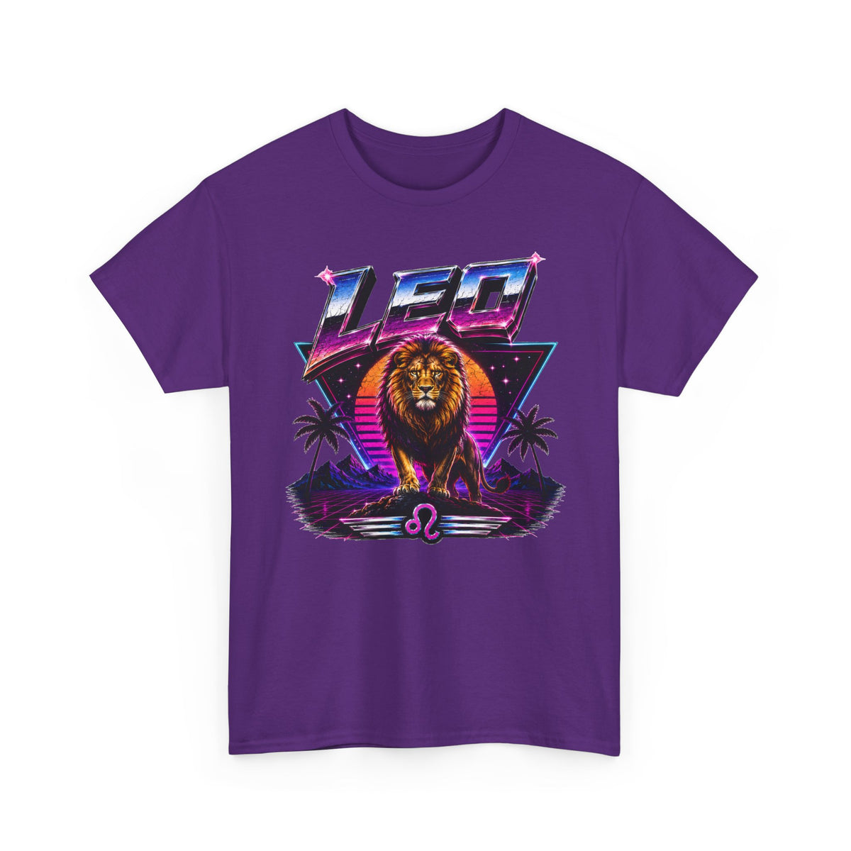 Leo Zodiac T‑Shirt — Retro Neon Lion Astrology Tee