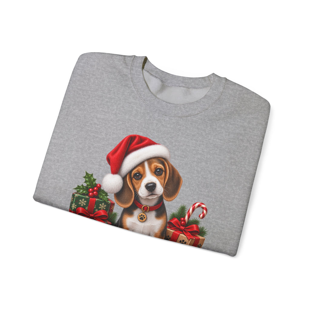 Christmas Beagle Sweatshirt – Cute Puppy in Santa Hat Holiday Crewneck