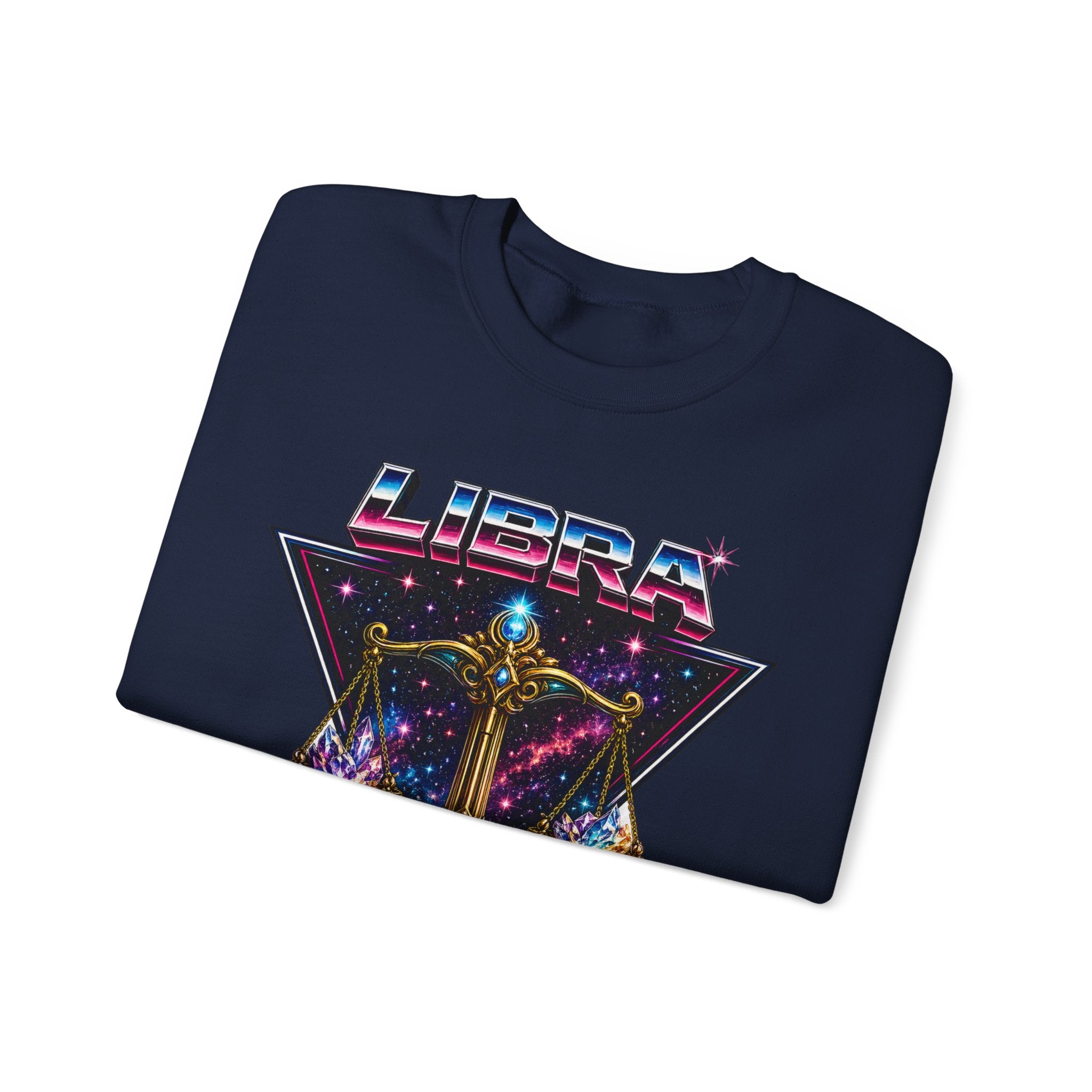 Libra Zodiac Crewneck Sweatshirt — Retro Cosmic Scales Astrology Graphic