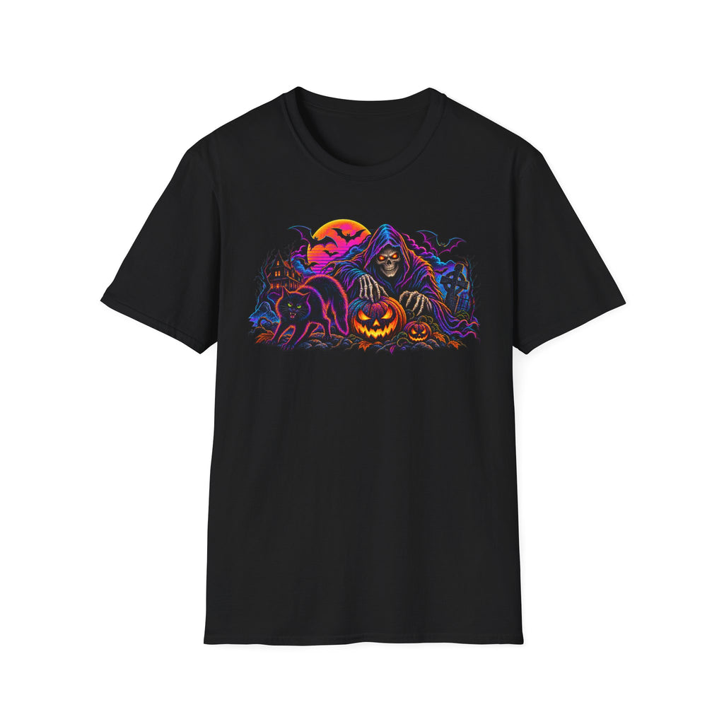 Halloween Grim Reaper T-Shirt — Pumpkin, Bats & Haunted Night Graphic Tee