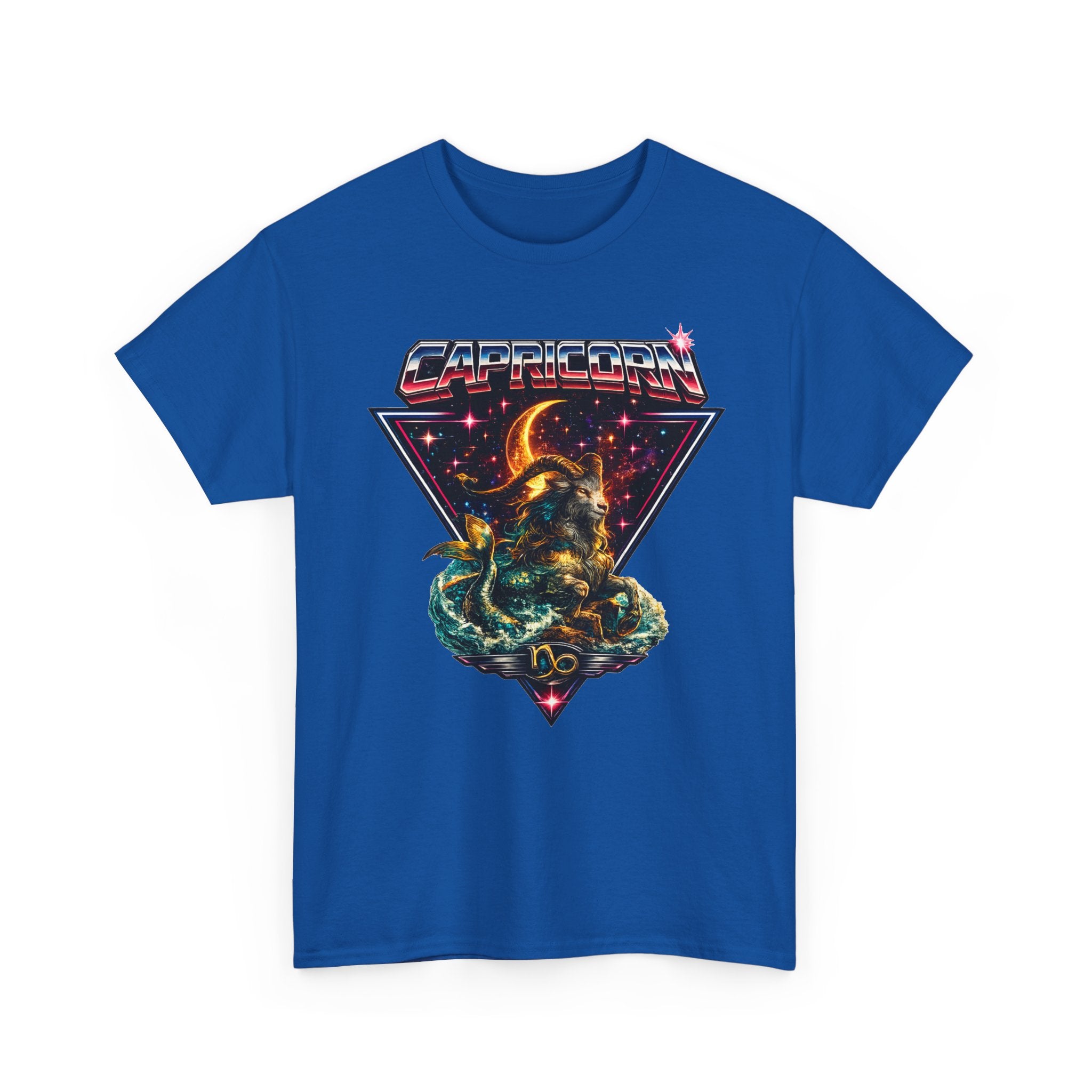 Capricorn Retro  Zodiac T‑Shirt — vintage 80s Style Celestial Sea Goat Design