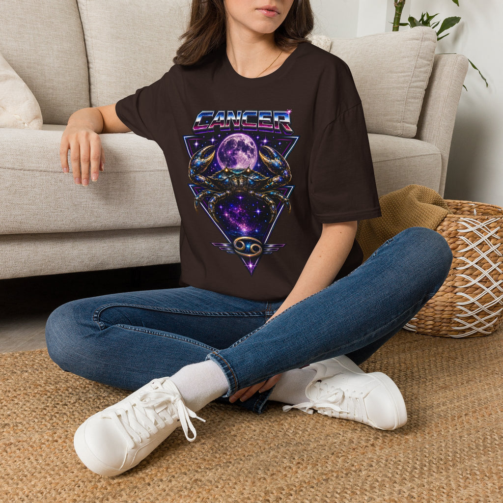 Cancer Zodiac T‑Shirt — Retro Cosmic Crab Design (Astrology Moon Graphic)