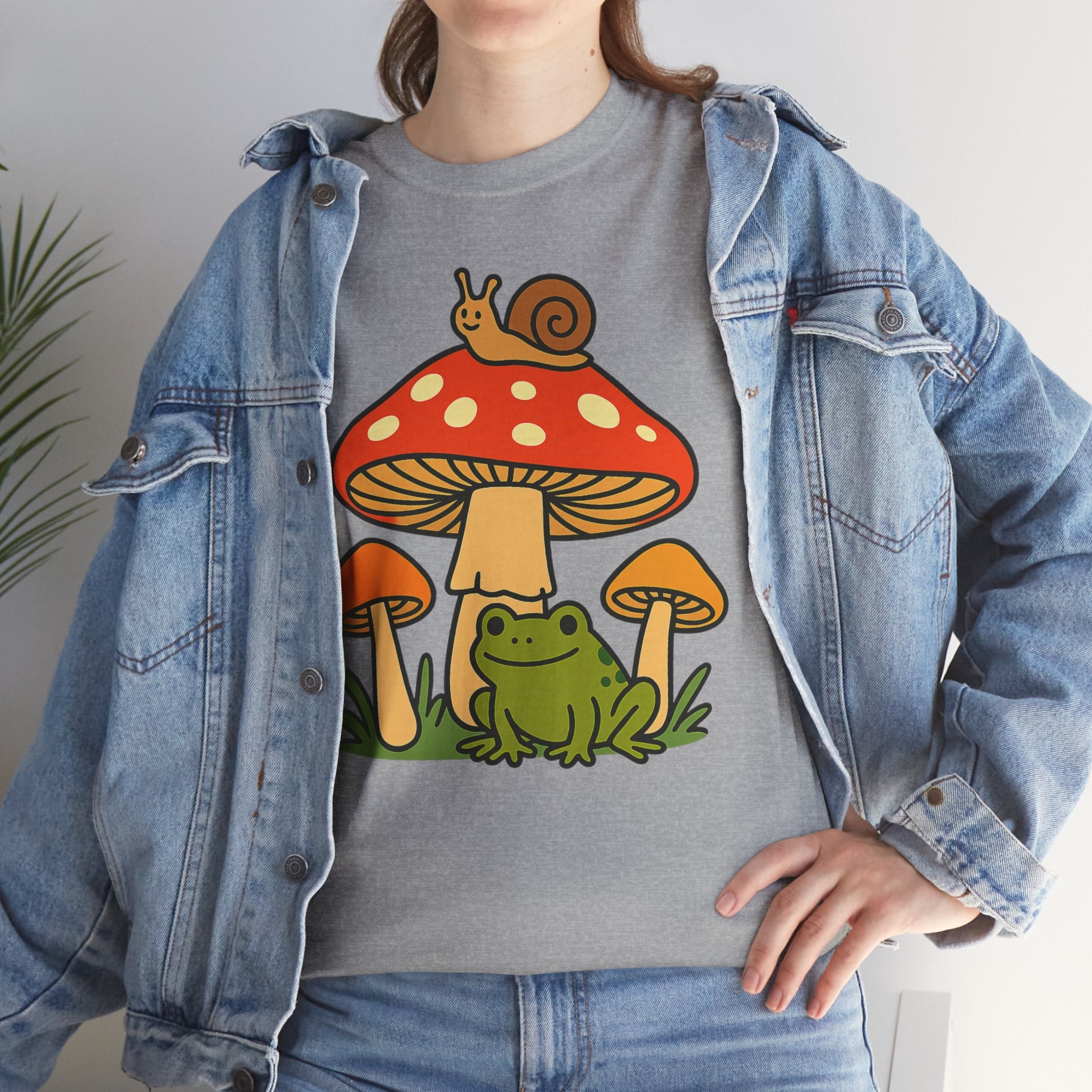 Frog & Mushroom Graphic Tee — Cute Snail Mushroom Garden T-Shirt