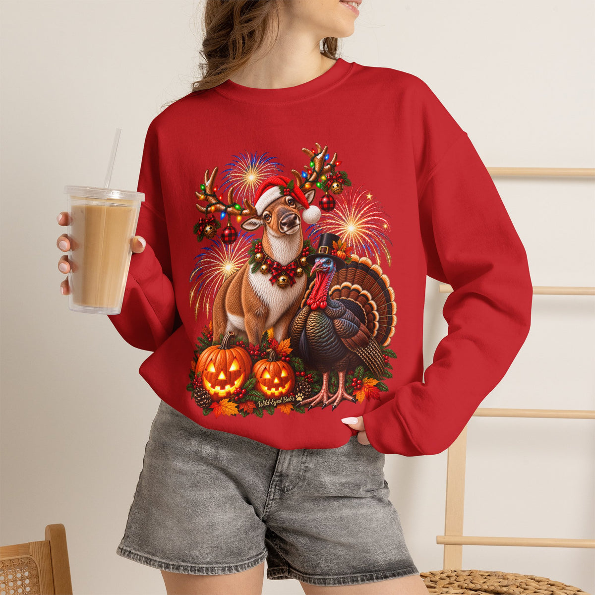 Four Holidays  One Shirt - Halloween Thanksgiving. Christmas and New year