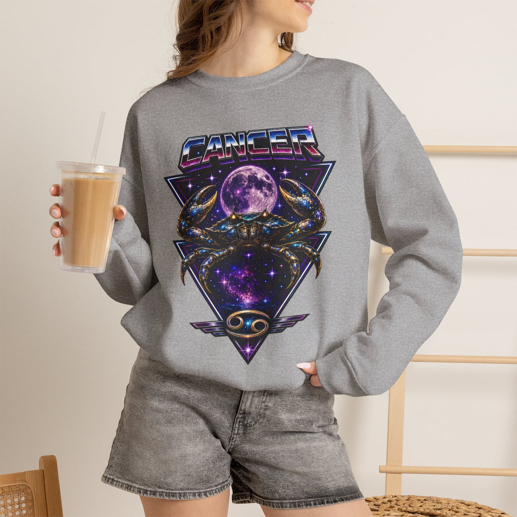 Cancer Zodiac Crewneck Sweatshirt — Retro Cosmic Crab Astrology Design