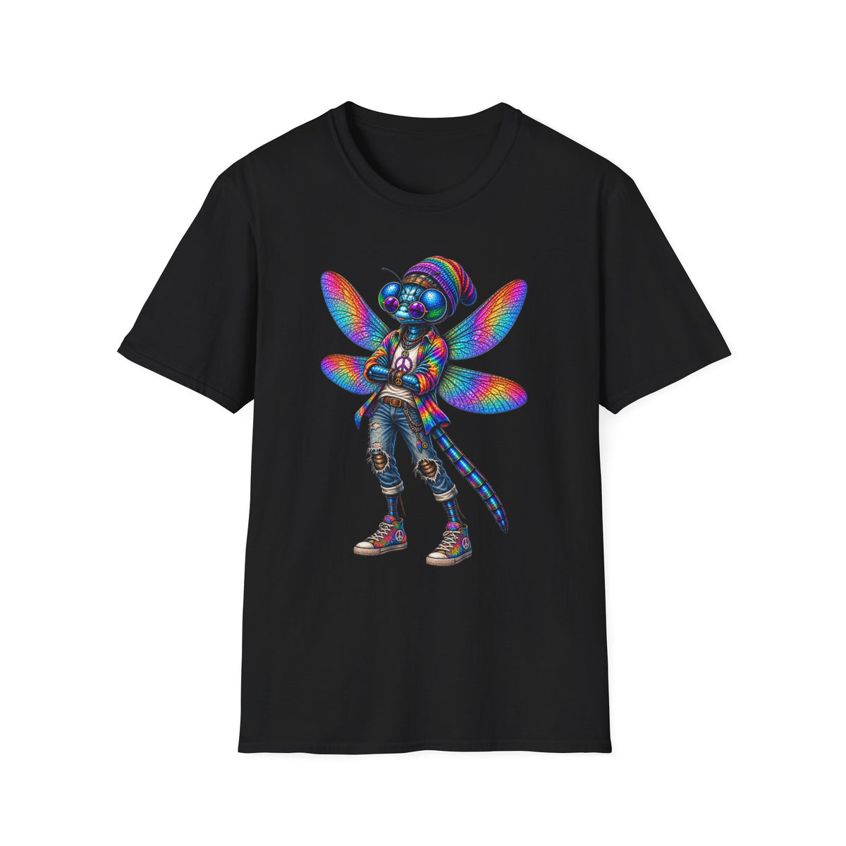 Psychedelic Dragonfly Graphic T-Shirt — Colorful Rasta-Inspired Bug Art Tee